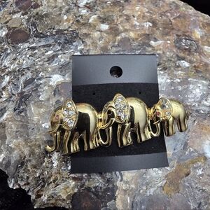 Golden Elephant Trio Brooch with Crystal Accents